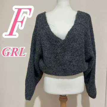 GRL 그레일 그레이 V넥 니트 F 캐주얼 숏 기장