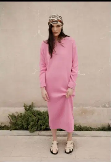 ZARA 핑크 니트 롱 원피스 M