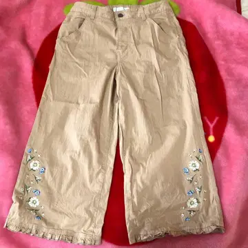 꽃 자수 크롭 팬츠