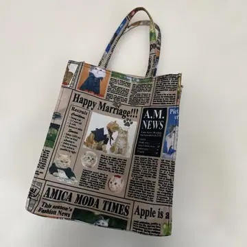 캣 뉴스 페이퍼 패턴 토트백