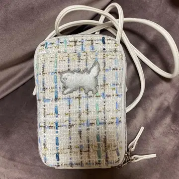 트위드풍 스마트폰 숄더백 고양이 자수 폴앤조