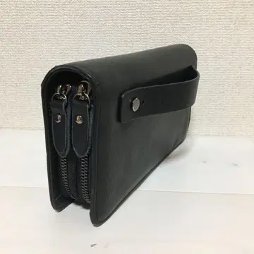 E21 새상품 천연 가죽 오거나이저 세컨드 백 지갑 블랙 더블 지퍼