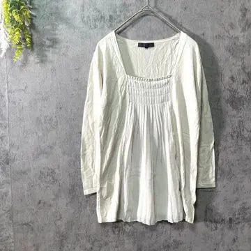 아이씨비 긴팔 상의  플리츠풍 쉬폰 셔츠 화이트 S