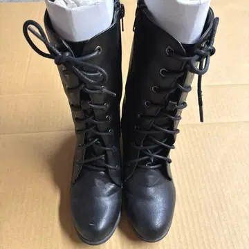 KIMONOMACHI 하카마 레이스업 블랙 부츠 중간 힐 L