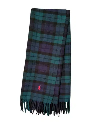 랄프 로렌 스톨 숄 머플러 체크 무늬 레드 로고