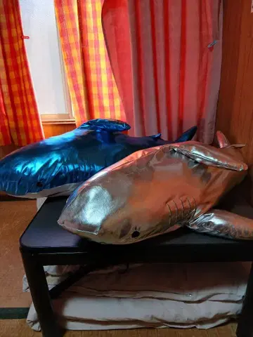 상어 봉제 인형 쿠션 2개 세트 샤크 메탈릭