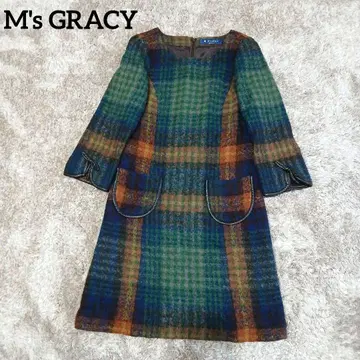 엠즈 그레이시 노카라 리본 포켓 울 체크 원피스