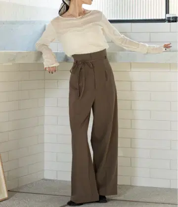 hinari 하이웨스트 리본 팬츠 모카