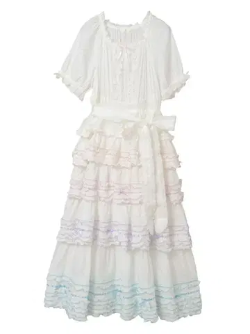 미사용 새상품 배색 프릴 사용 원피스 시로