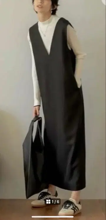 Re:EDIT 미기모 트윌 V넥 오버롤 스커트 리디 L 블랙