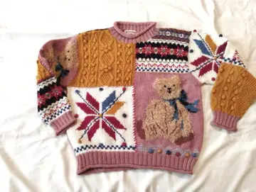 곰돌이 베어 패치워크 롤넥 스웨터 80's 90's