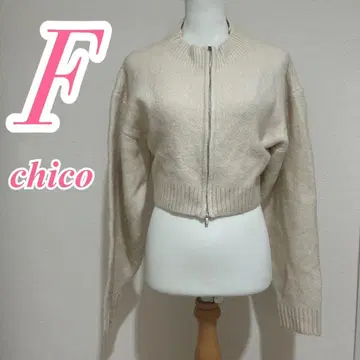 Chico 치코 베이지 니트 가디건 F 지퍼 숏 기장