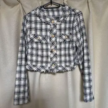 Clear 체크 무늬 크롭 자켓 프리 사이즈