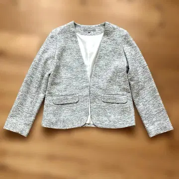 유나이티드 애로우즈 트위드 노카라 자켓 라이트 그레이 계열