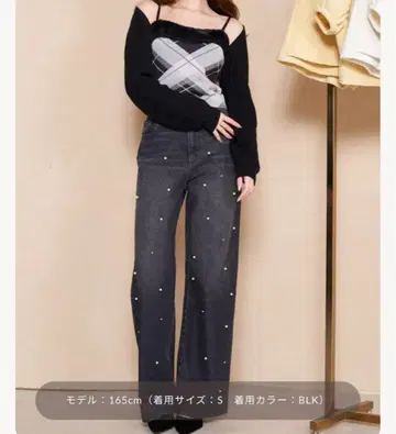 다리치 펄 스트레이트 데님 팬츠 블랙 M 사이즈