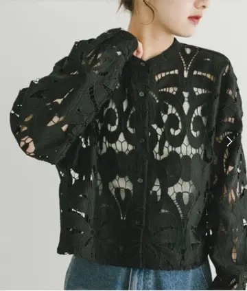 레이스 크롭 셔츠 블랙