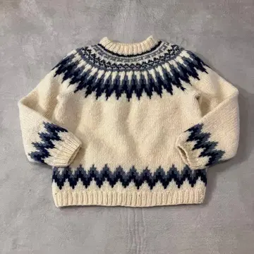 노르딕 무늬 니트 풀오버 스웨터 두툼 핸드메이드풍 아이보리