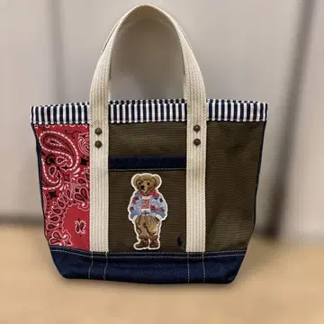랄프 로렌 베어 패치 토트백 캠퍼스 원단