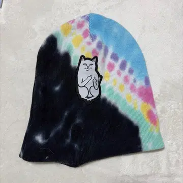 타이다이 디자인 고양이 자수 니트 모자 리펀딥