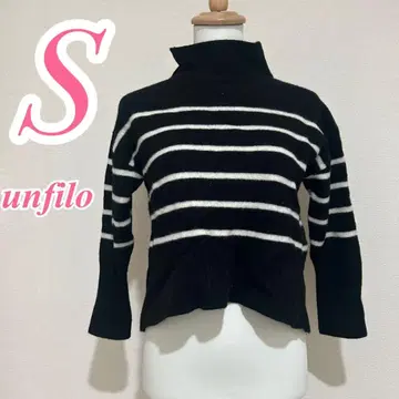 UNFILO 앙피로 보더 터틀넥 니트 S 블랙 화이트