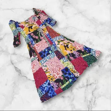 [ 데시구알 ] ( L ) 플레어 원피스 종아리 기장 패치워크 슬릿