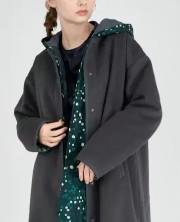 graniph 그라니프 폴카 도트 포레스트 라이너 부착 코트 노카라