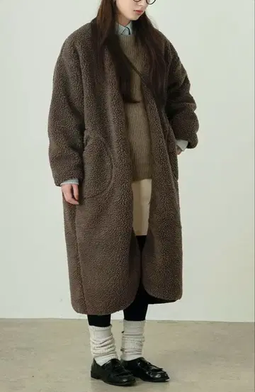 보아 롱 코트 모카 브라운