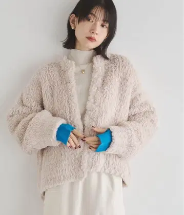 hunch/퍼 니트 코트/아이보리