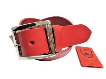 도치기 가죽 벨트 (빨간색) 연마 니켈 도금 버클 40mm 폭 통가죽