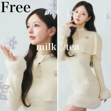 택 포함 새상품 다리치 비쥬 케이프 니트 미니 원피스 아이보리