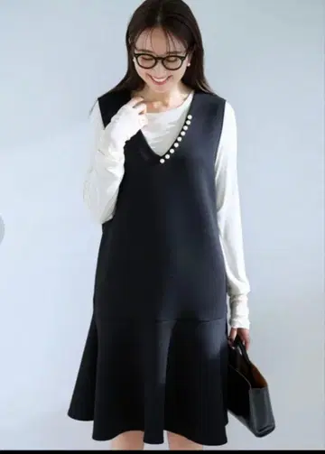 feroux 펄 포인트 종이상자 오버롤 스커트 차콜