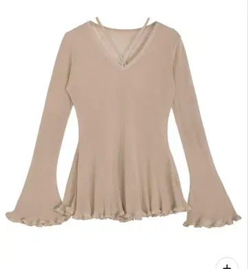 SHEER FRILL V NECK KNIT TOP