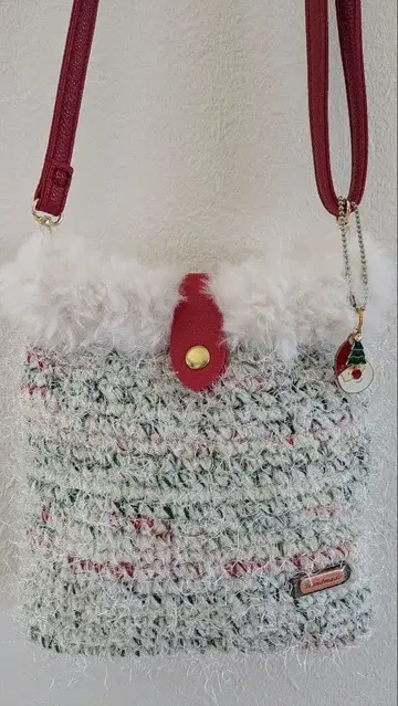 크리스마스 사양 퍼 달린 숄더백 핸드메이드 A