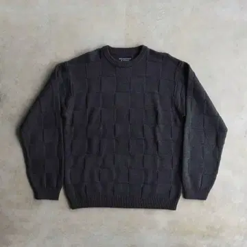 90s 블록 체크 코튼 니트 스웨터 M 단색 다크 그레이