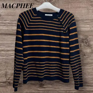 MACPHEE 네이비 오렌지 스트라이프 긴팔 스웨터 울 혼방