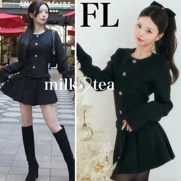 택 포함 새상품 다리치 박스 플리츠 트위드 미니 원피스 블랙 FL