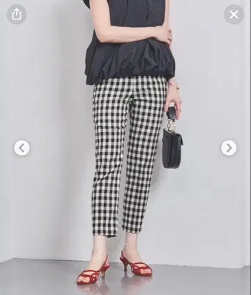 택 포함 새상품 UNITED ARROWS 샤이니 깅엄 체크 팬츠 34