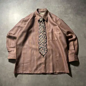 빈티지 스트라이프 살몬 핑크 패턴 넥타이 셔츠 세트