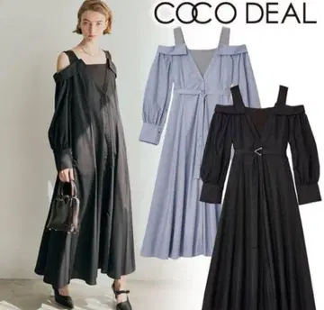 COCODEAL 니트 레이어 TC 슬릿 셔츠 플레어 원피스