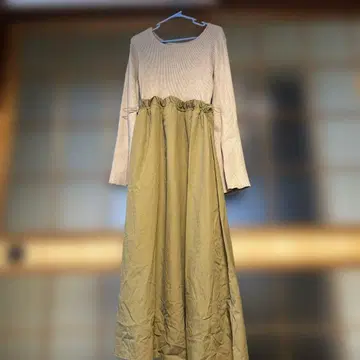 베이지 카키 롱 원피스