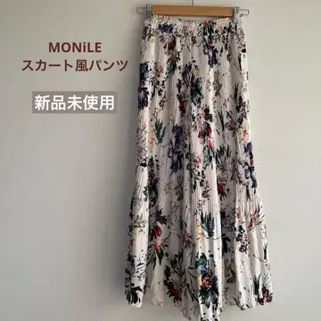 MONILE 모니레 꽃무늬 플리츠 팬츠 롱 스커트풍 허리밴딩
