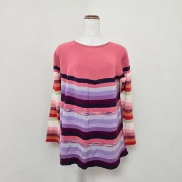 코렛 긴팔 니트 풀오버 라운드넥 보더 핑크 계열 일본제