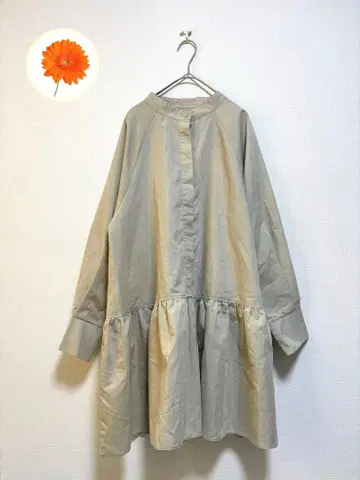 M Bab  티어드 밴드 카라 블라우스 튜닉 긴팔 베이지