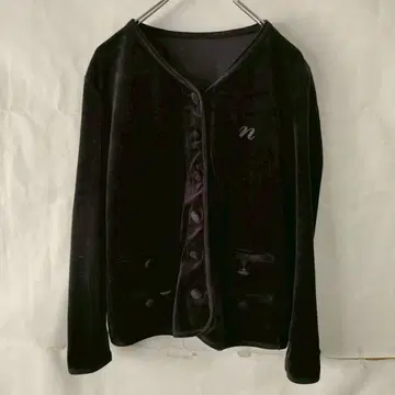 Mademoiselle NONNON 벨로아 가디건 겉옷 무지 블랙