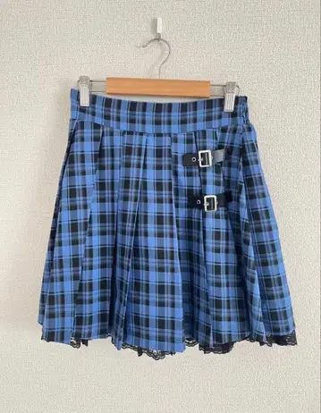 앙크루즈 벨트 플리츠 스커트 블루 체크 M