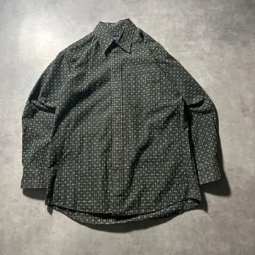 빈티지 올 패턴 체크 그린 일본풍 패턴 기하학 무늬 패턴 셔츠