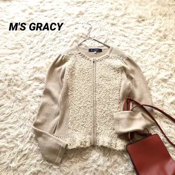 엠즈 그레이시 [ 38 ] 이소재 풀 집업 가디건 펄 비즈 베이지