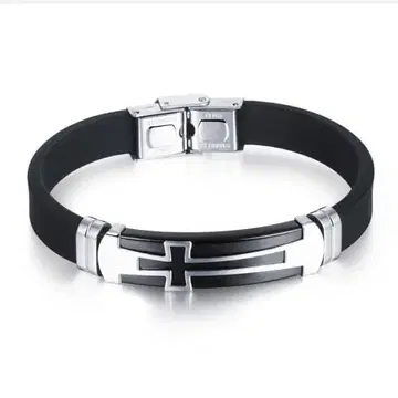 [ N018 ] 팔찌 남성용 블랙 검정 크로스 십자가 액세서리 팔찌