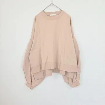 베이지 맨투맨 여성용 M 루즈핏 벌룬 소매 라운드 컷