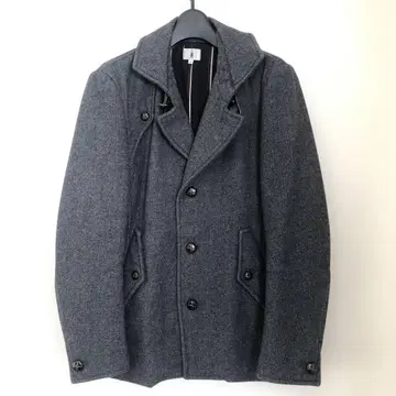 울 더블 브레스트 피 코트 L 사이즈 그레이